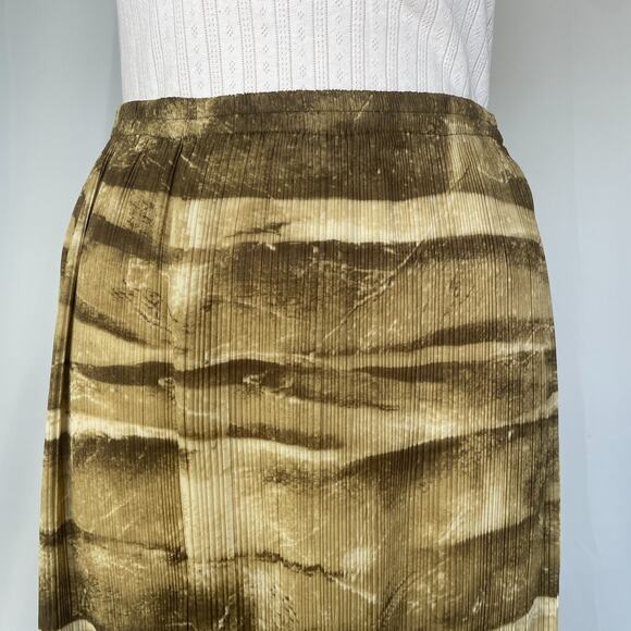 Boho Midi Skirt Size Small Green Brown Abstract Crinkle Pleated Fairy Whimsigoth - Picture 3 of 13